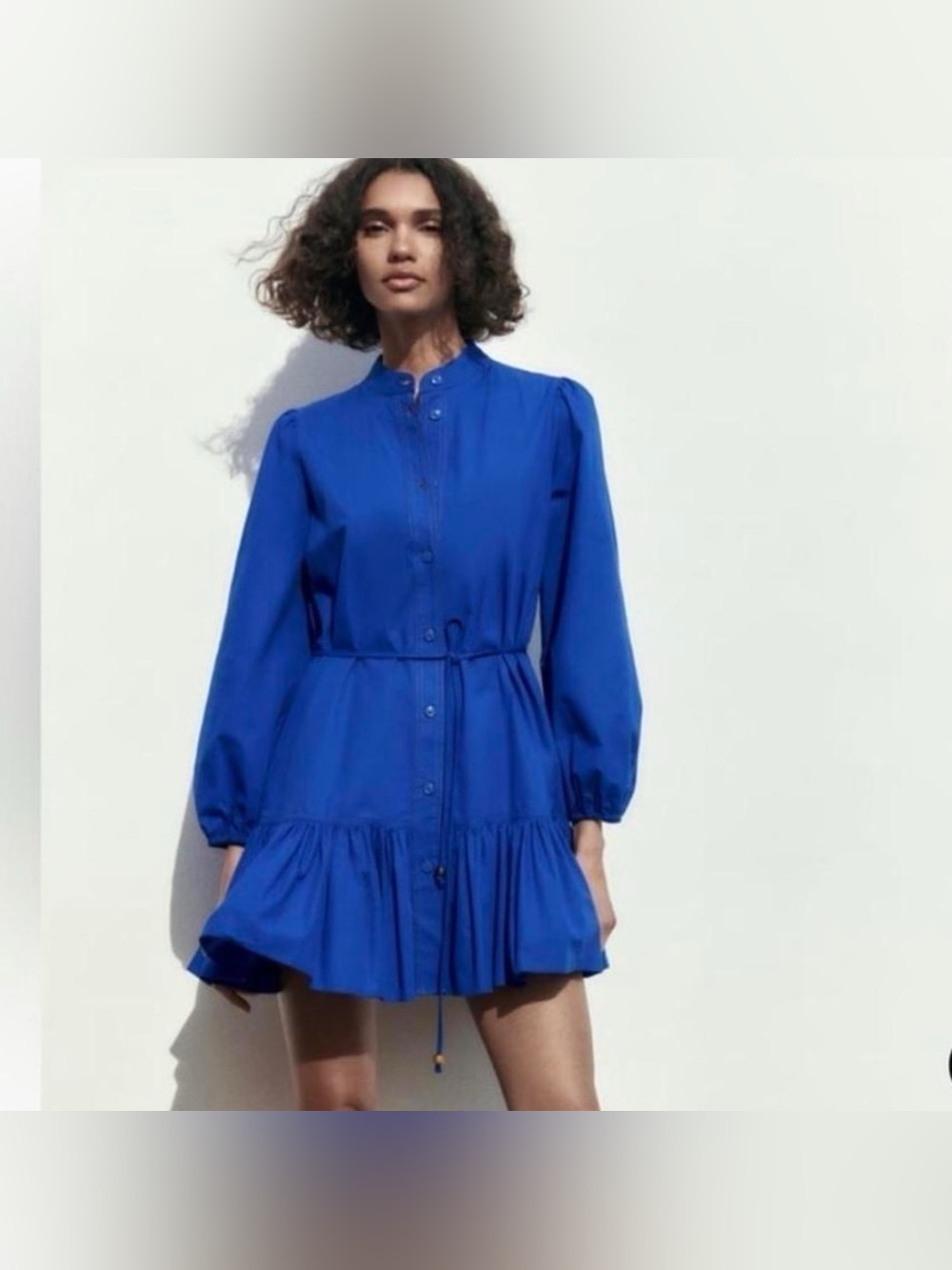 Zara cobalt blue long sleeve dress ruffled hem
